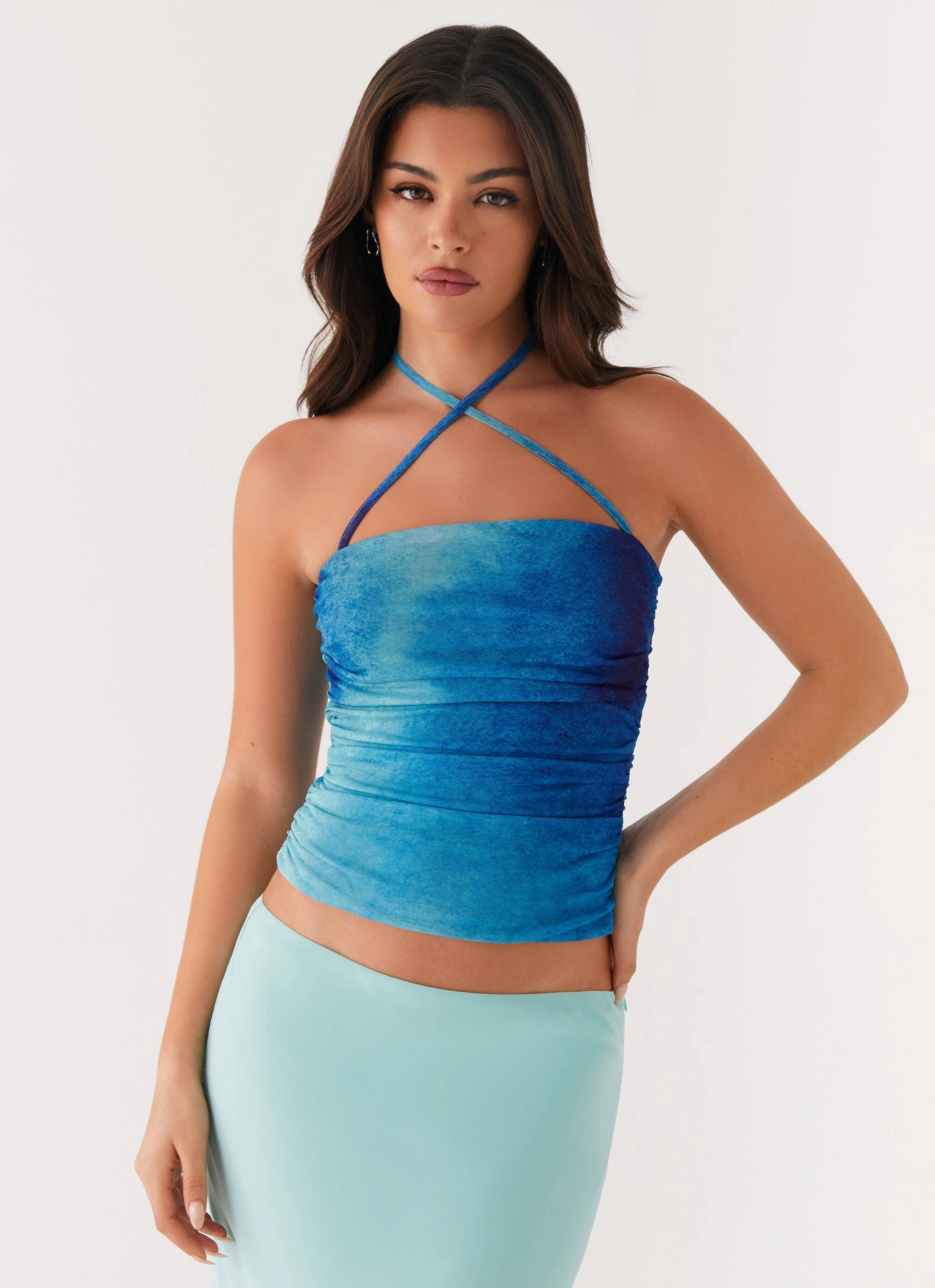 Remedy Halter Top - Blue Tie Dye Thermoregulating Fabric ConvertibleStyle