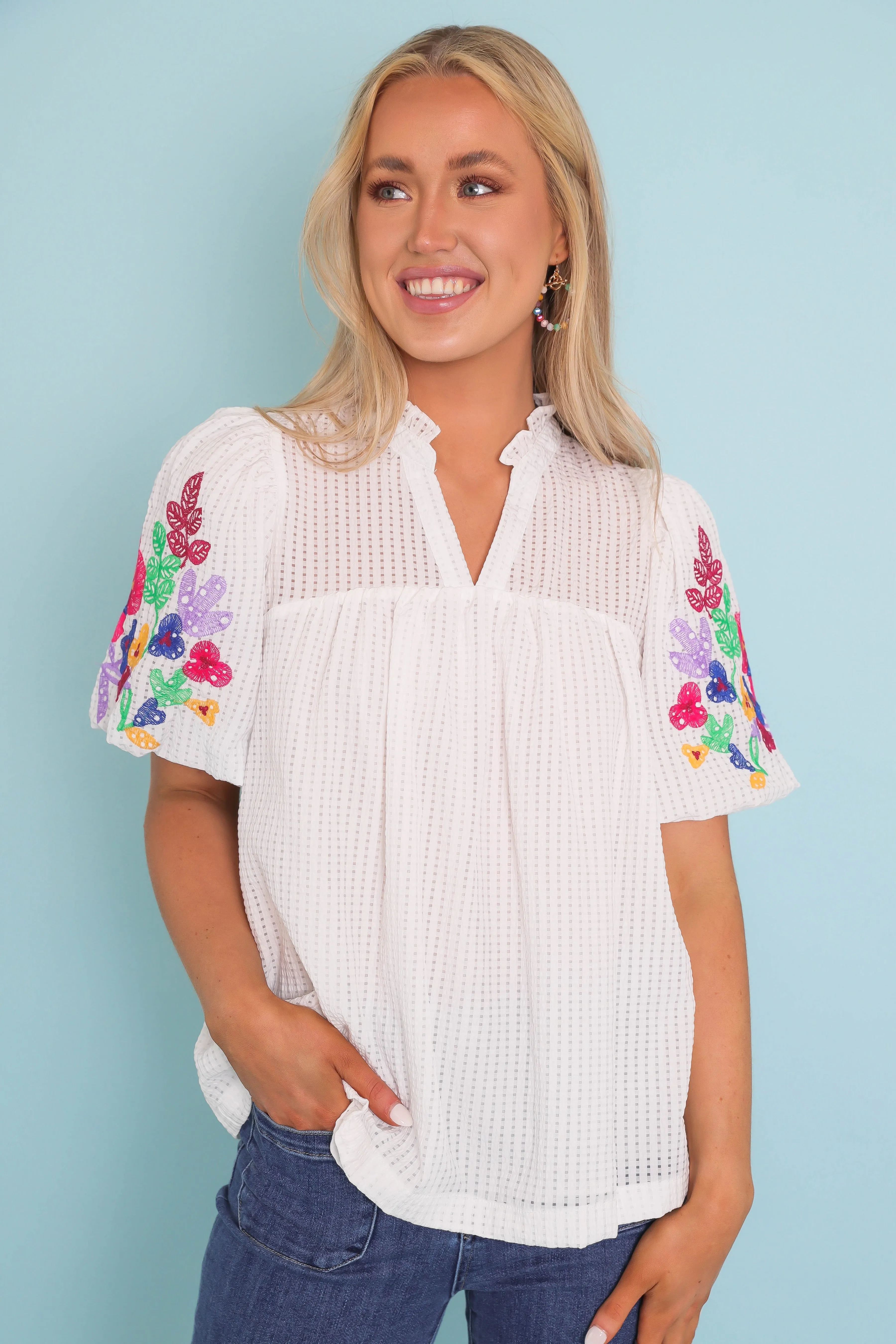 Rolled Hem Finish RESTOCK: Blossoming Into More Blouse-White