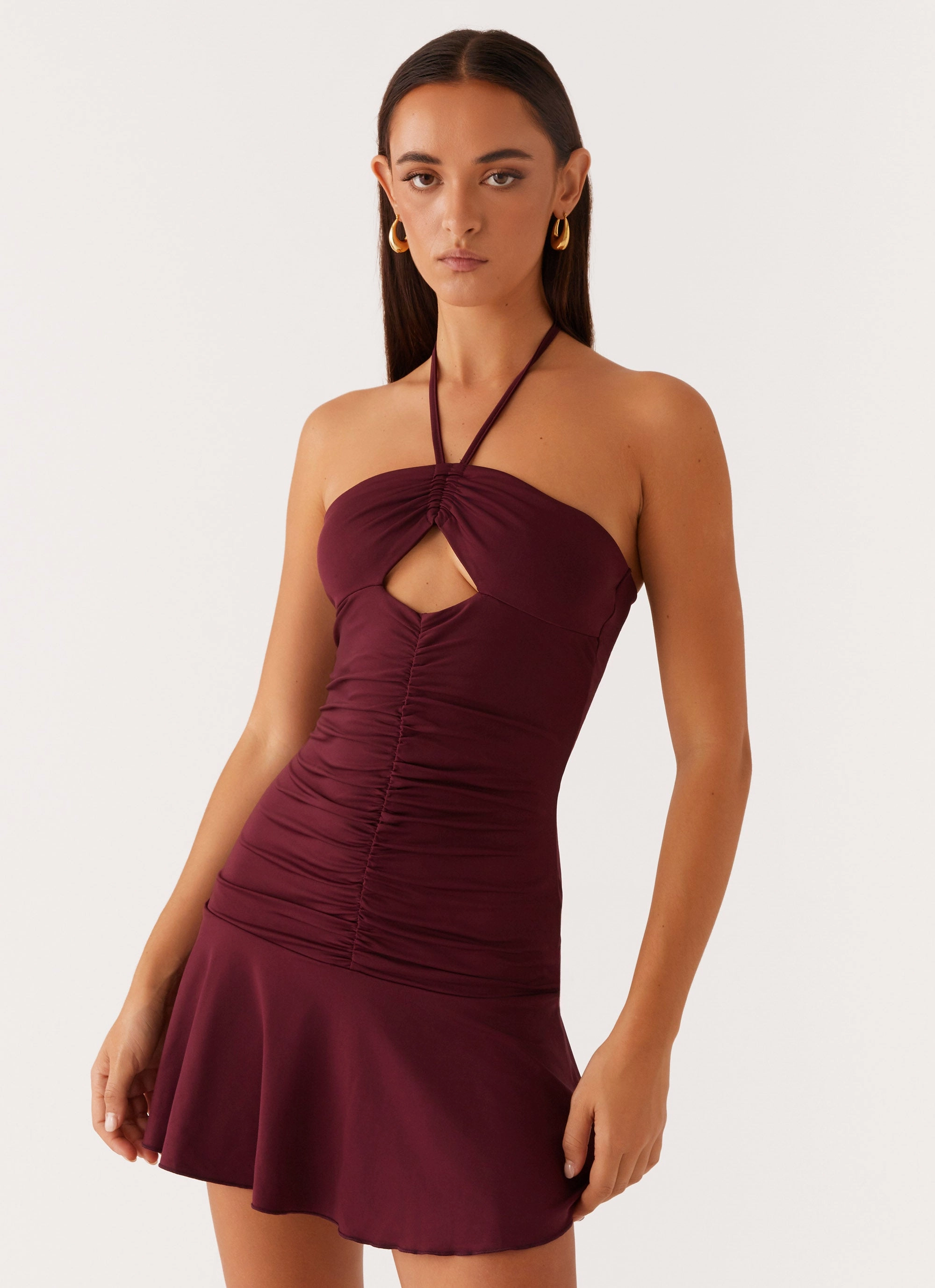 Katrina Halterneck Mini Dress - Deep Maroon Chic Casual Wear All Timewear