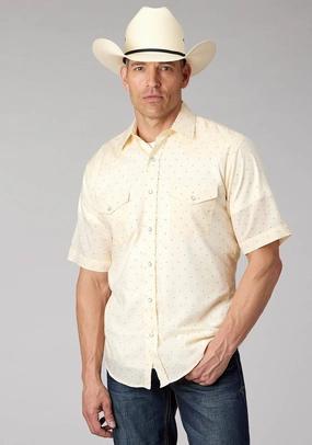 Roper Mens 2067 Diamond Wallpaper White Cotton Blend S/S Shirt Fashionable Pick