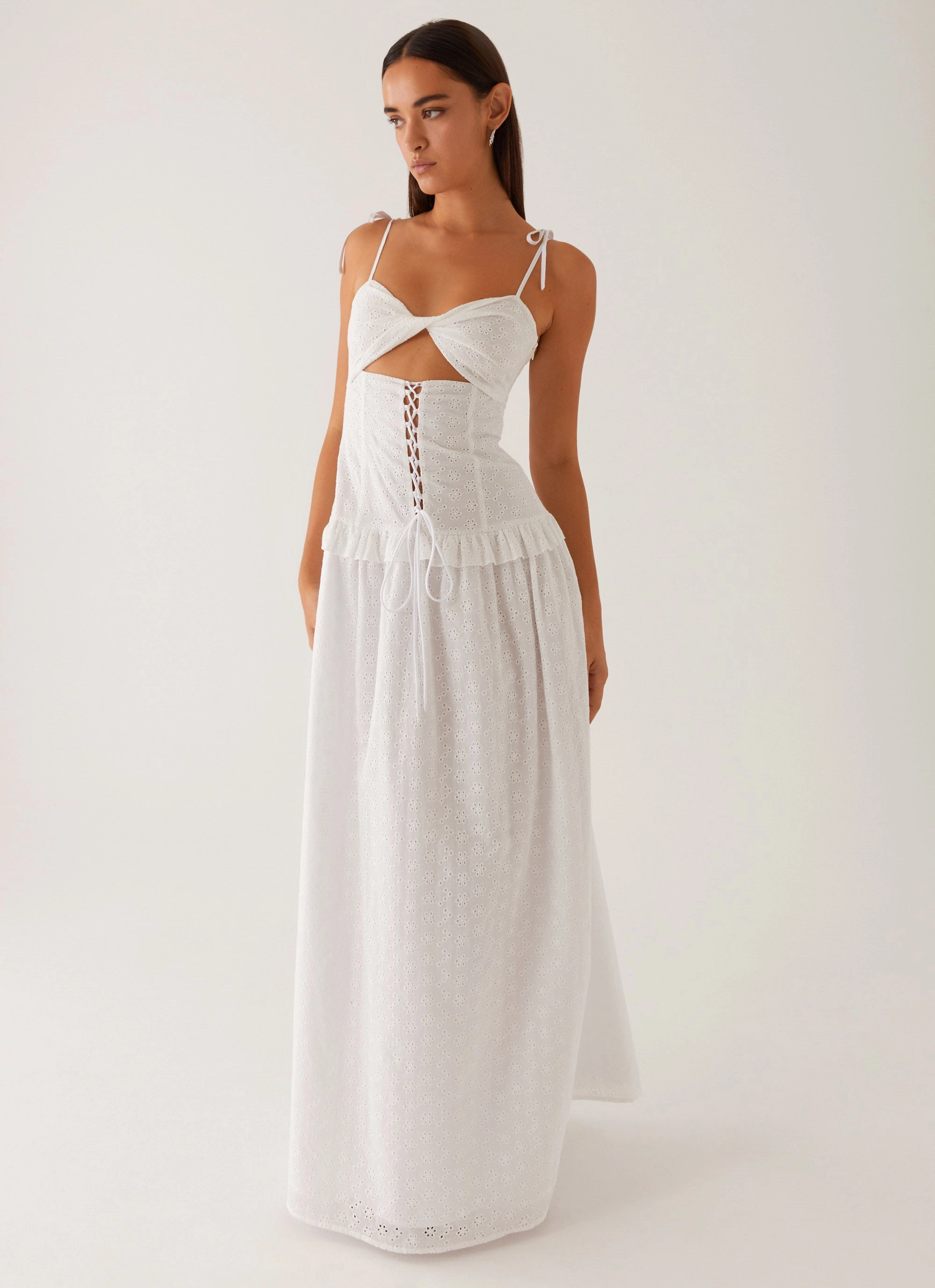 Reveria Twist Maxi Dress - Ivory Lightweight Edgy vibes