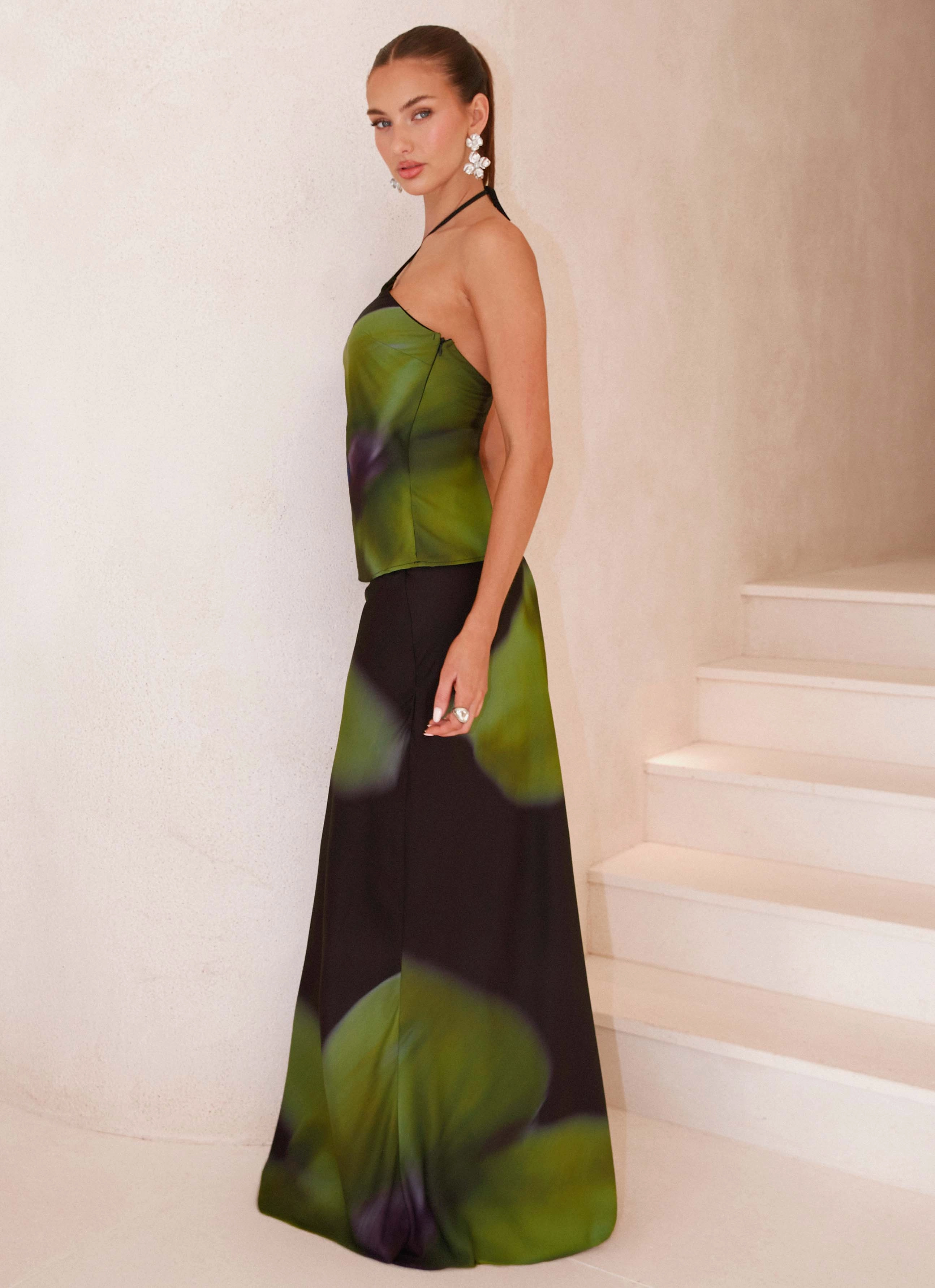 Rosetta Maxi Skirt - Lime Flower Texture Focus Subtle Mood