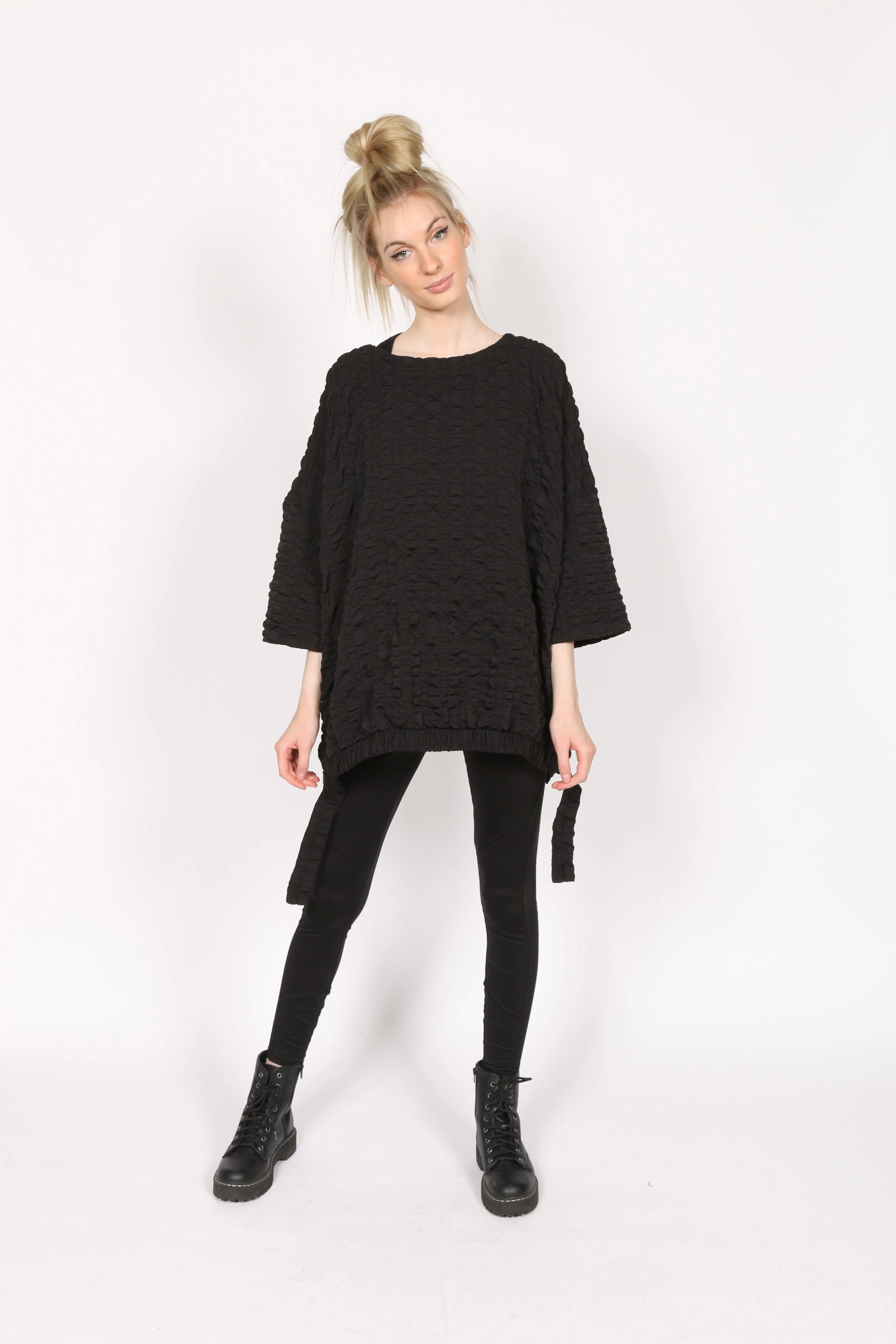 Flexible Knit Fabric Ribbed Collar Design Pot5 Mei top