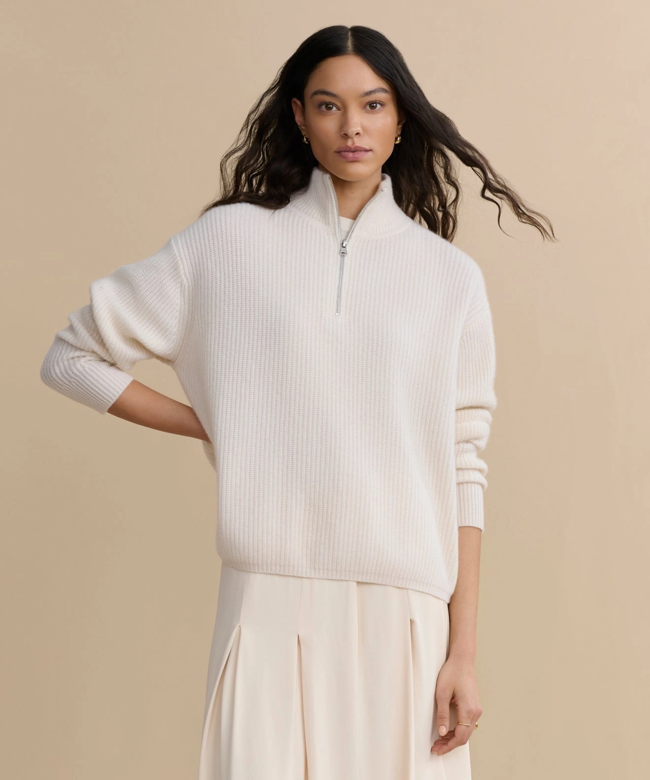 Cashmere Half Zip High Elasticity