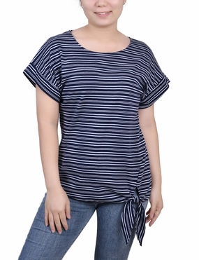 Non Chafing Side Seams FlexibleCollar Short Sleeve Tie Front Top