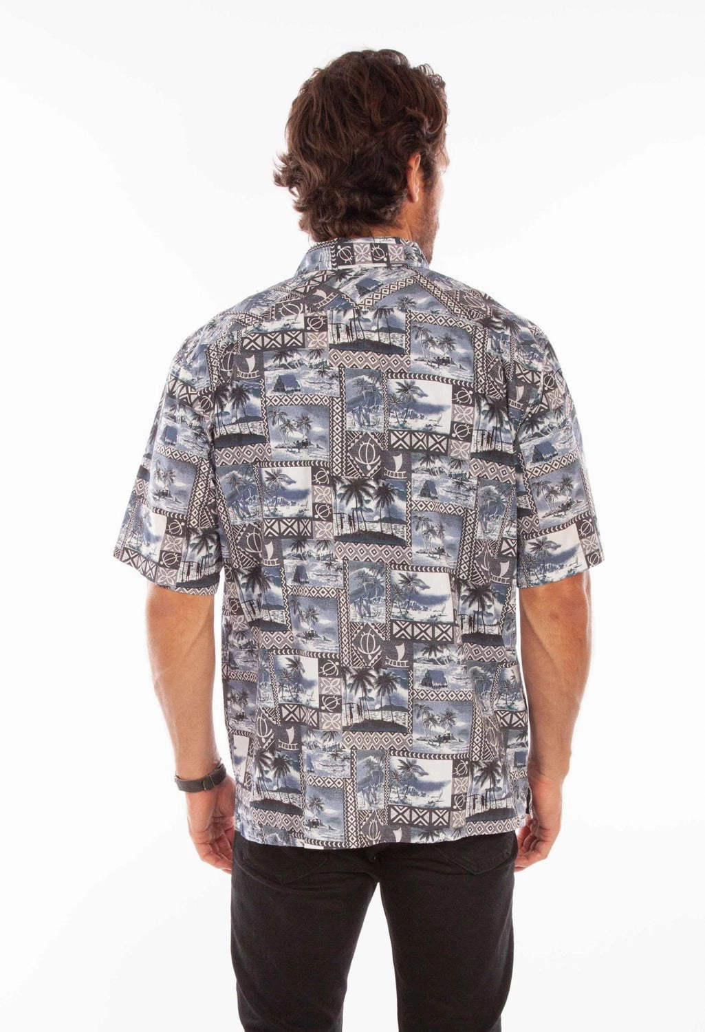 Street Style All-Purpose Wear Scully Mens Hawaiian Island Midnight Sky 100% Cotton S/S Shirt