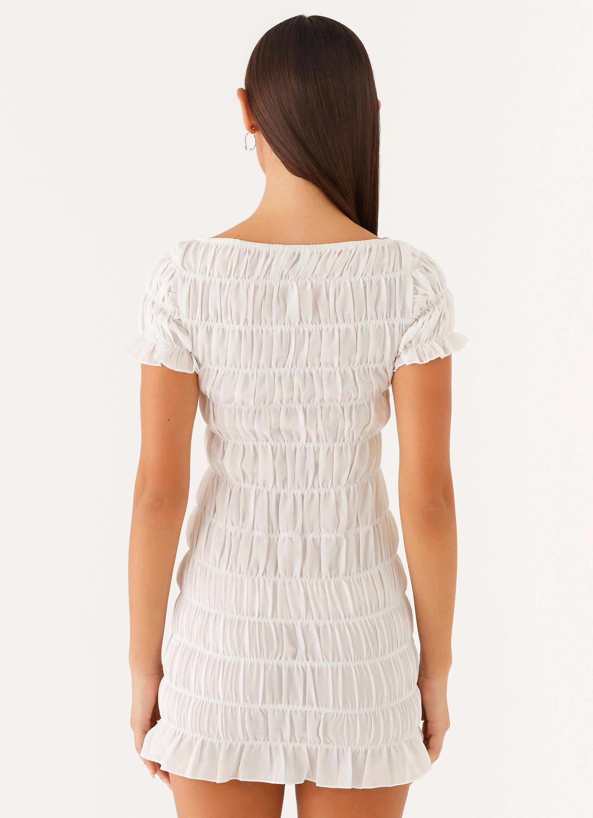 Layered-Look Dressy Glow Rita Ruched Mini Dress - White
