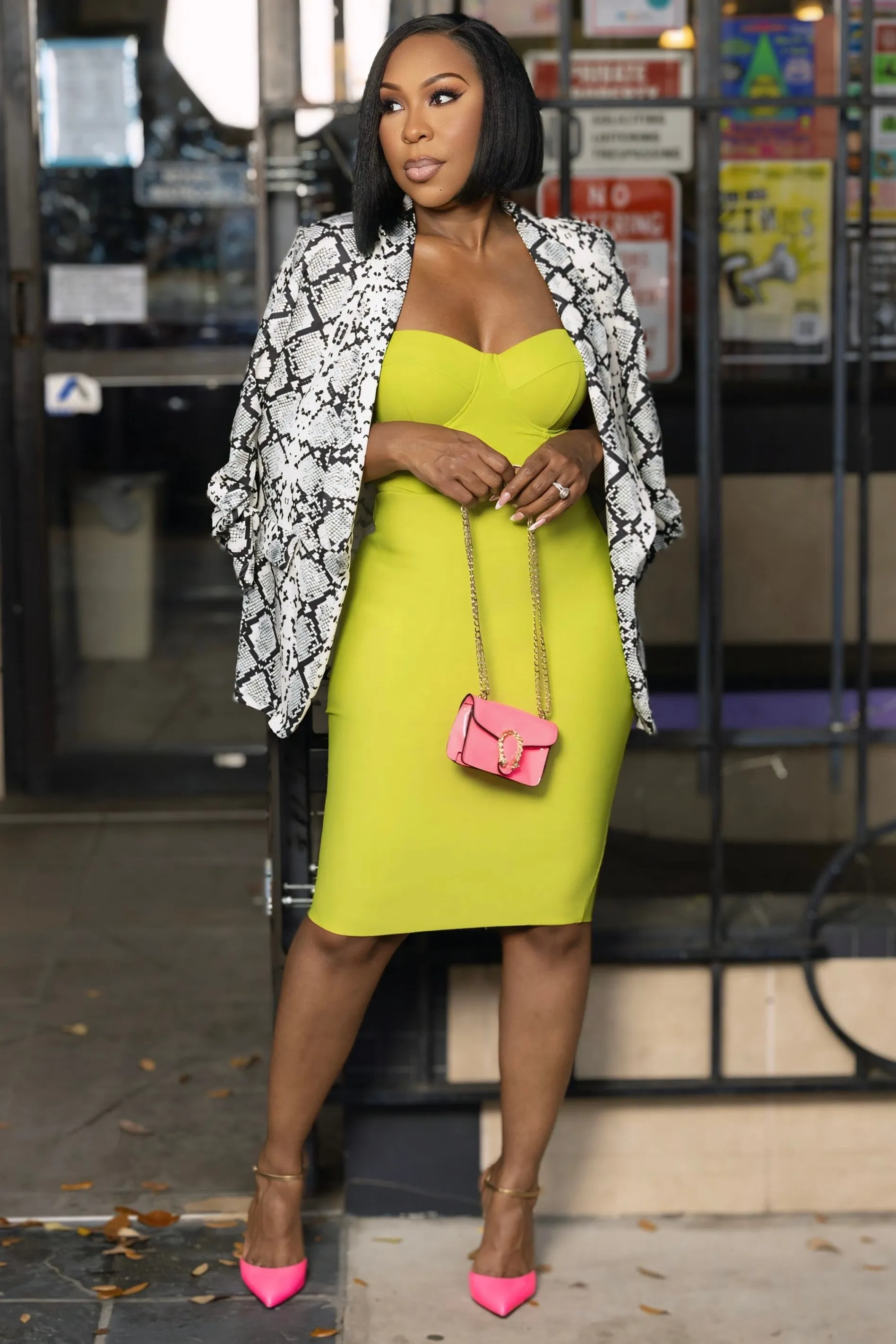 Quick Layer Robin Bandage Knit Pencil Skirt-Chartreuse