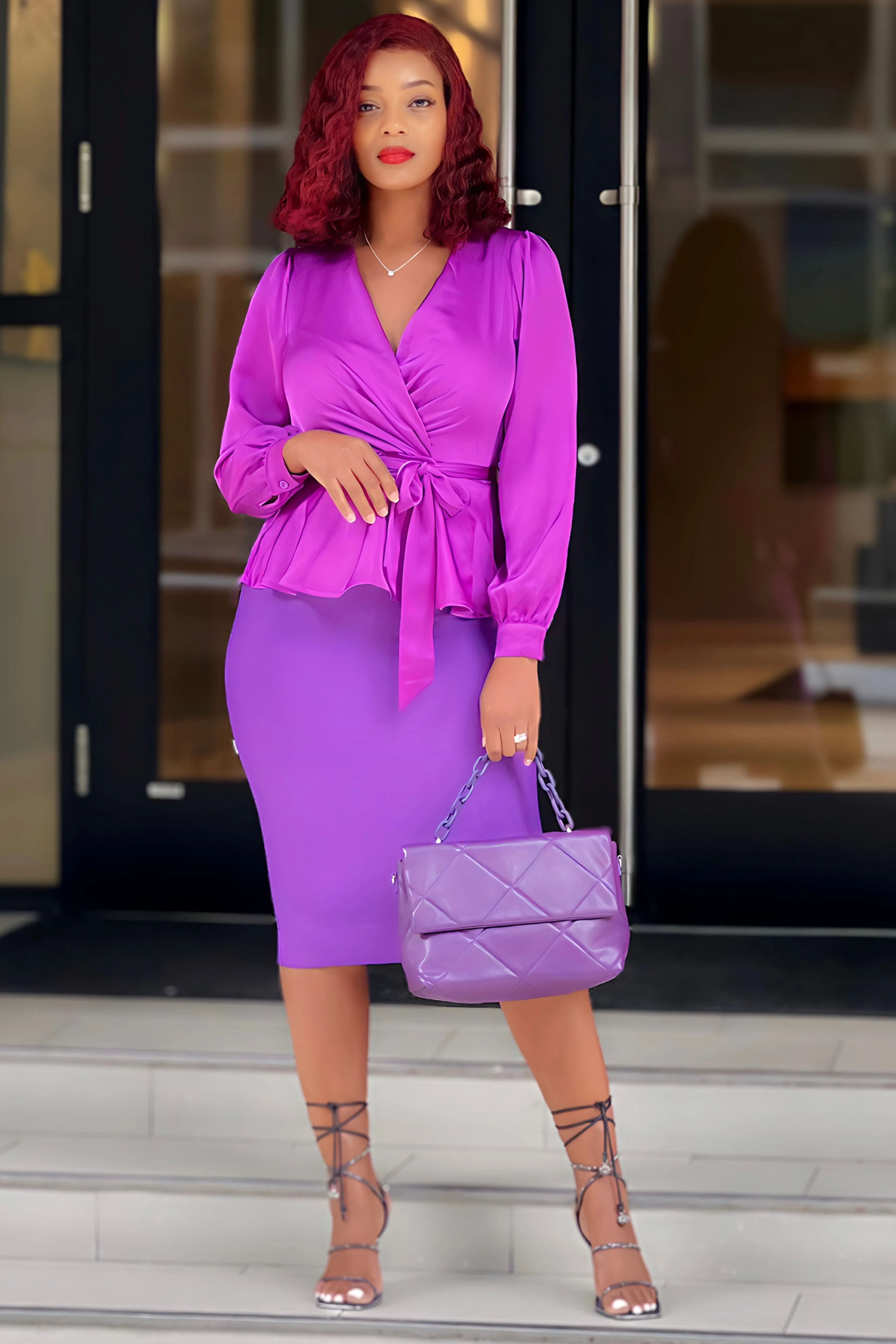 Perfect Movement Robin Bandage Knit Pencil Skirt-Purple