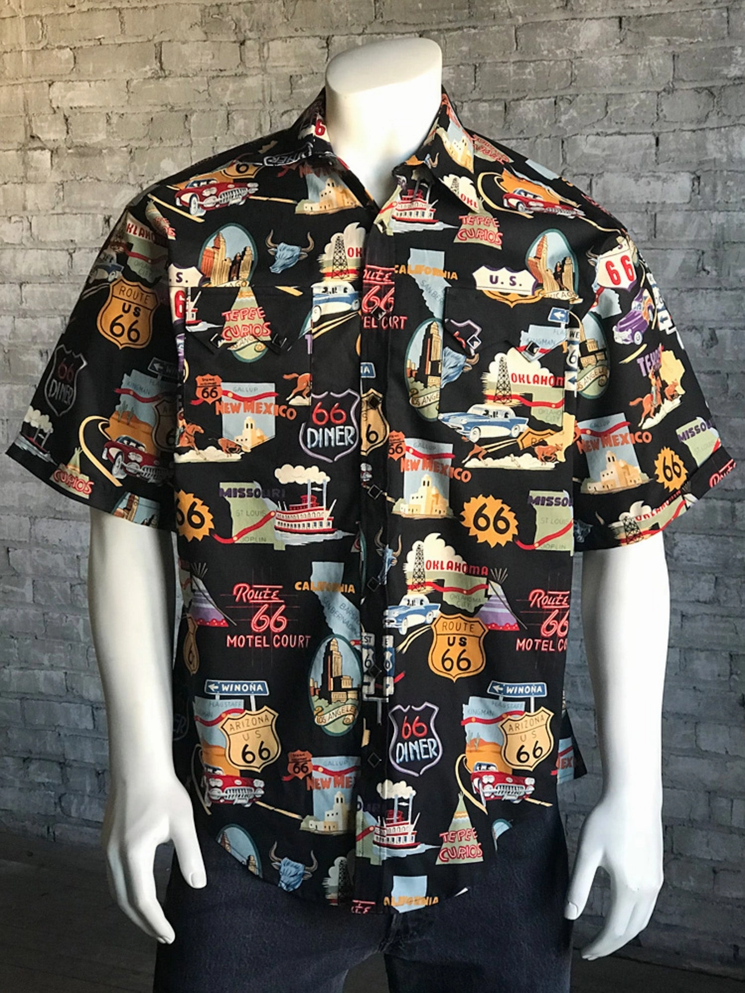 Rockmount Mens Black 100% Cotton Route 66 Western S/S Shirt Essential Wardrobe