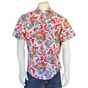 Rockmount Mens Hawaiian Print Red 100% Cotton S/S Shirt gender-neutral