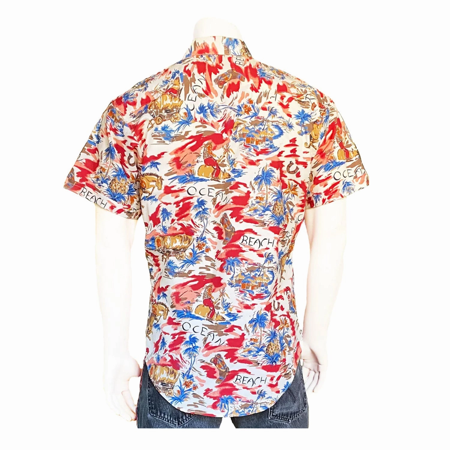 Rockmount Mens Hawaiian Print Red 100% Cotton S/S Shirt Weekend Outing