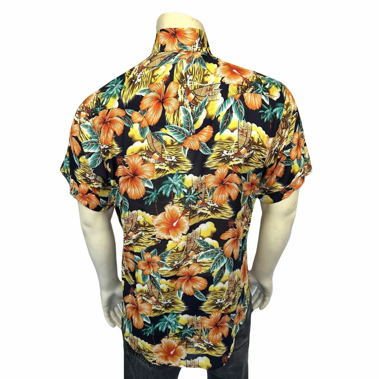 Eco-Friendly Choice Rockmount Mens Hawaiian Print Western Orange 100% Rayon S/S Shirt