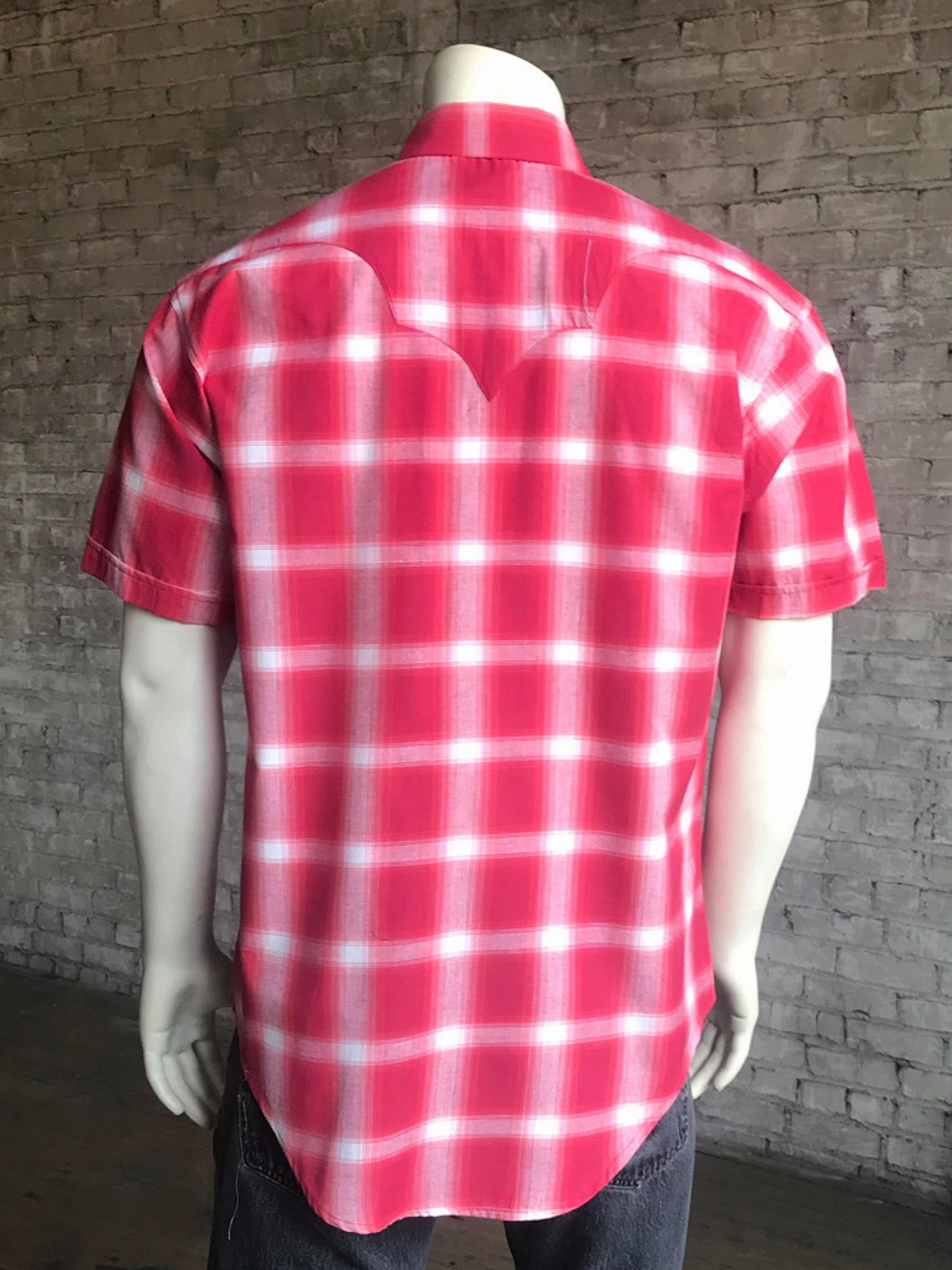 Rockmount Mens Red 100% Cotton Shadow Plaid Western S/S Shirt Weekend Casual