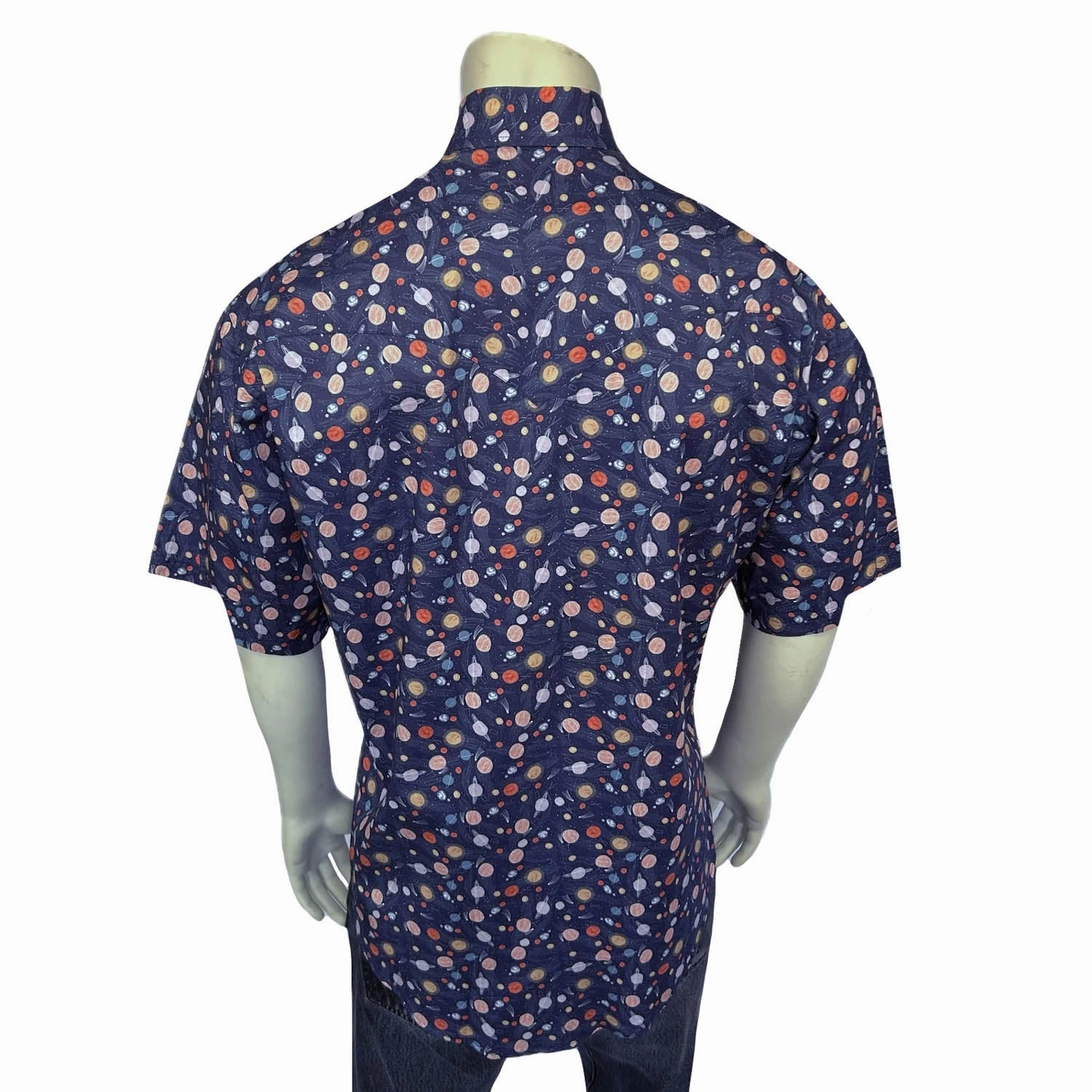 Rockmount Mens Solar System Print Navy 100% Cotton S/S Shirt color block