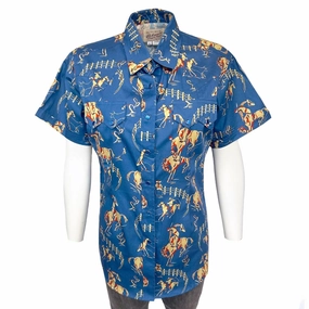 Spring Collection Affordable Fashion Rockmount Womens Vintage Bronc Print Blue 100% Cotton S/S Shirt