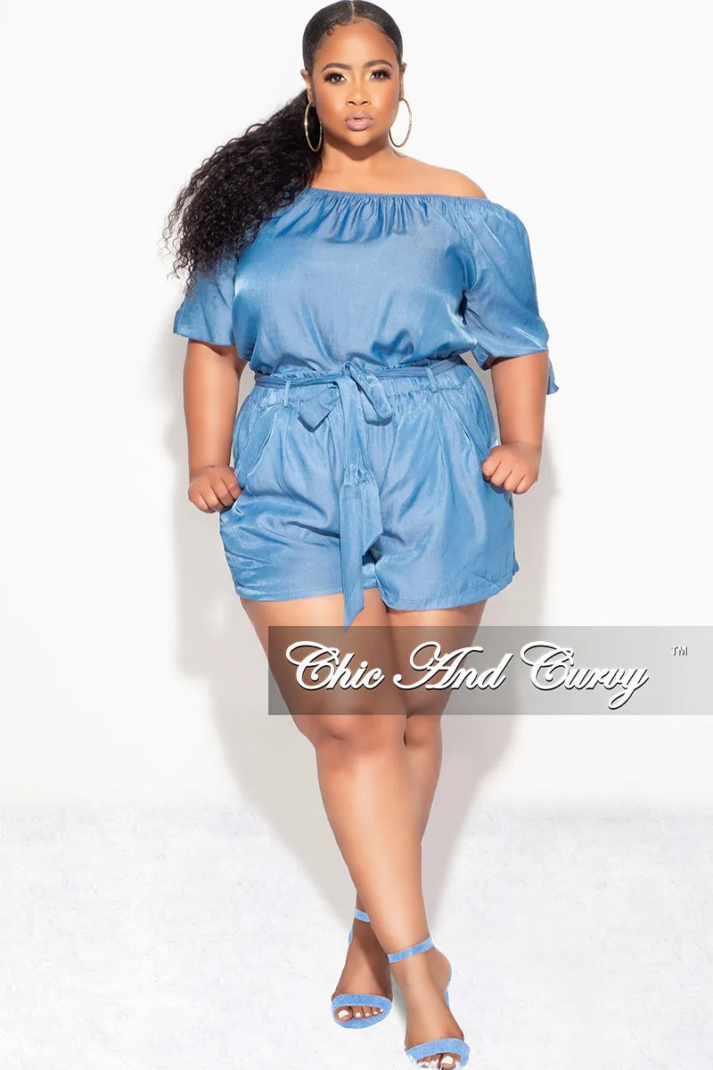 Breathable Waistband Versatile Design Final Sale Plus Size Off The Shoulder Top in Chambray (Top Only)
