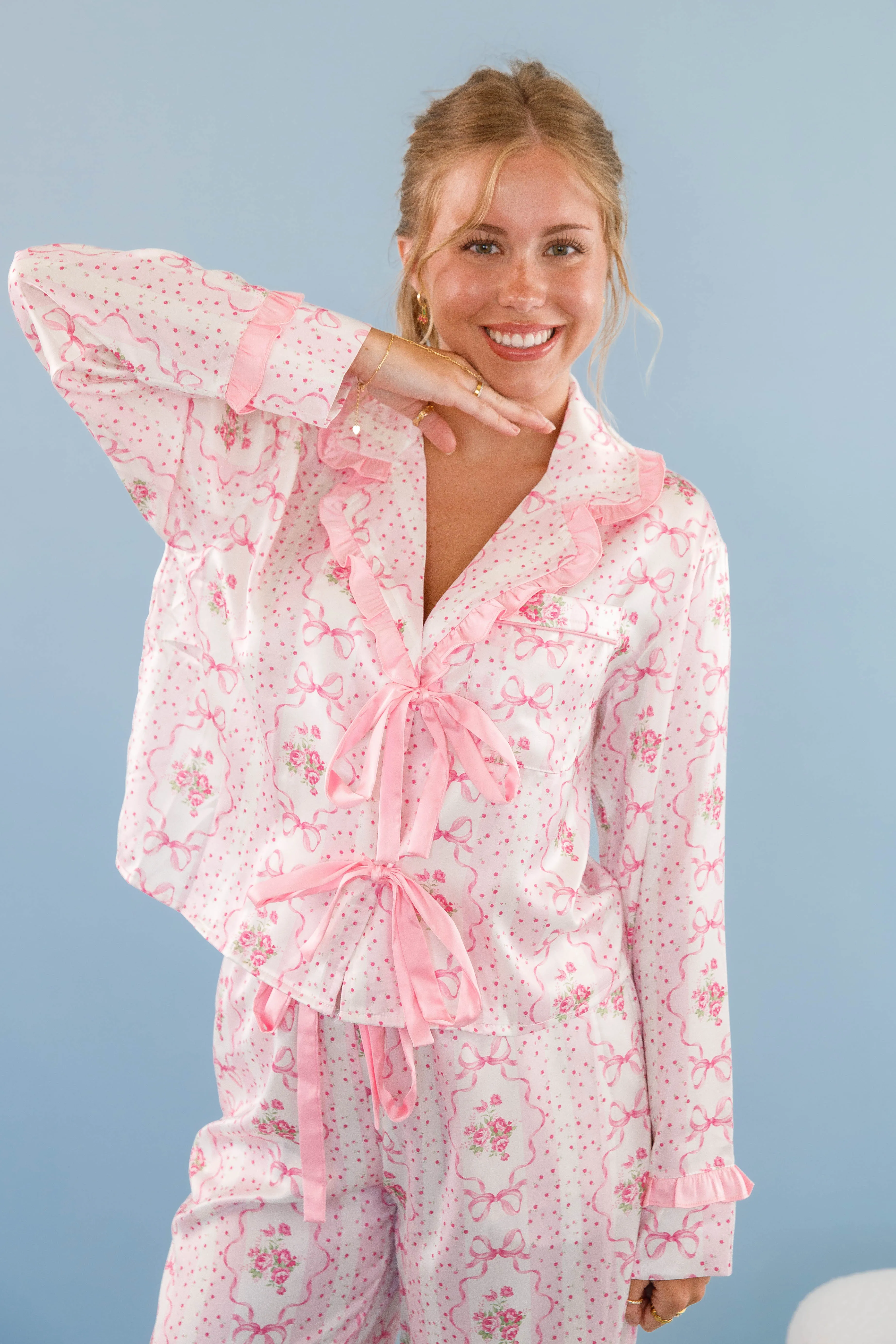 Reinforced Hemline Comfortable Look Rom-Com Marathon Pajama Top