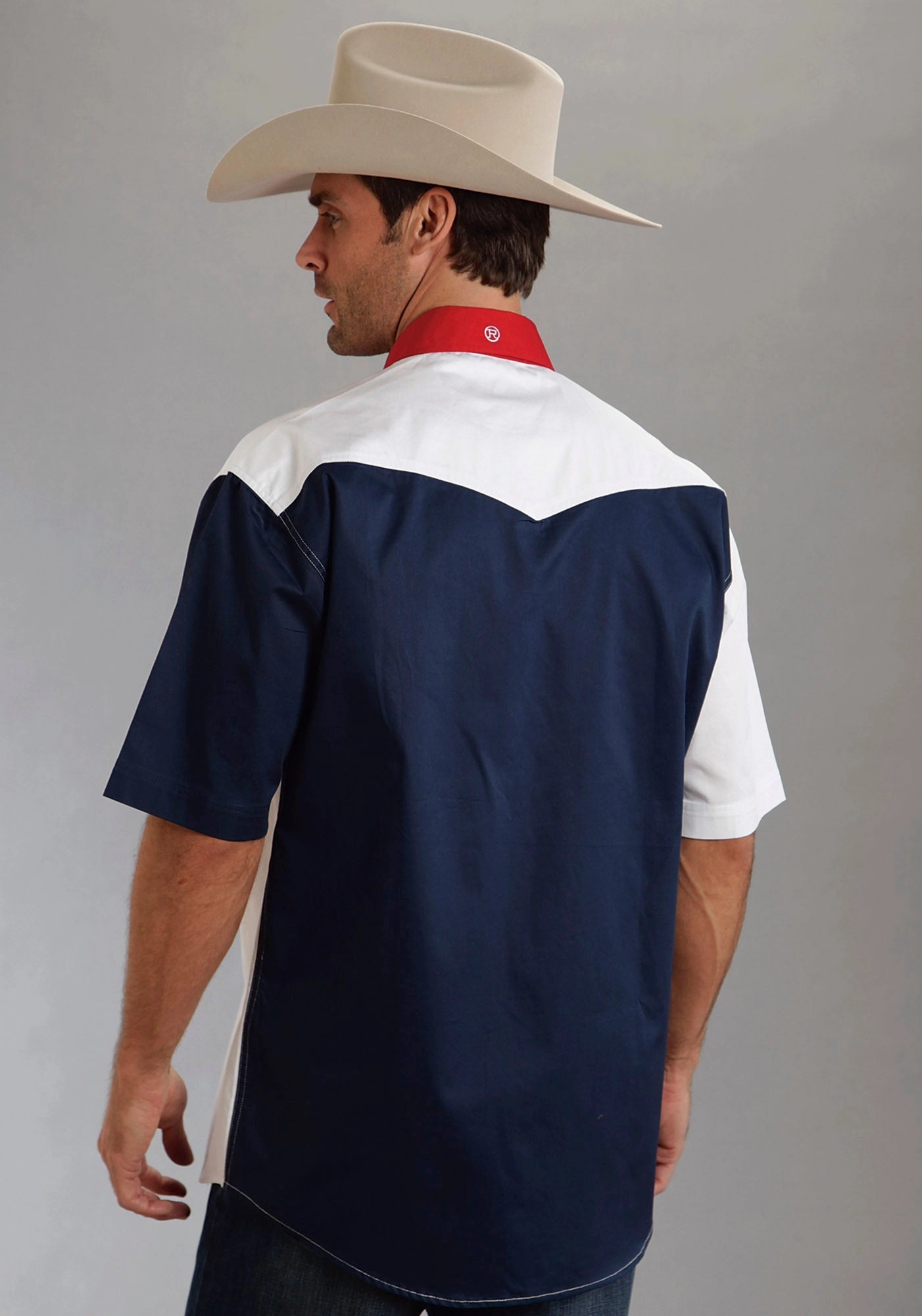 Smooth Cotton Blend Roper Americana Mens Blue 100% Cotton S/S Colorblock Flag Snap Western Shirt