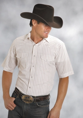 Classy Detail Roper Classics Mens White Cotton Blend Tone on Tone Patterns S/S Shirt