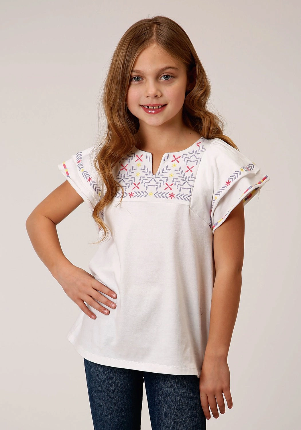 Corporate Wear Roper Girls White 100% Cotton Milange Knit S/S Tunic