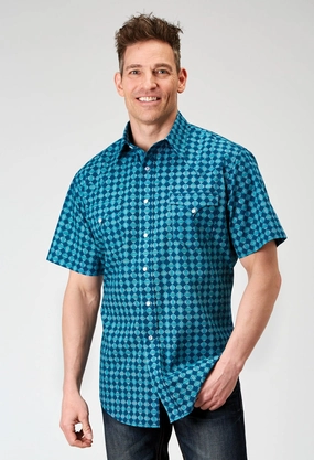 Gym Appropriate Work From Home Roper Mens 1894 Scribble Blue 100% Cotton S/S Shirt