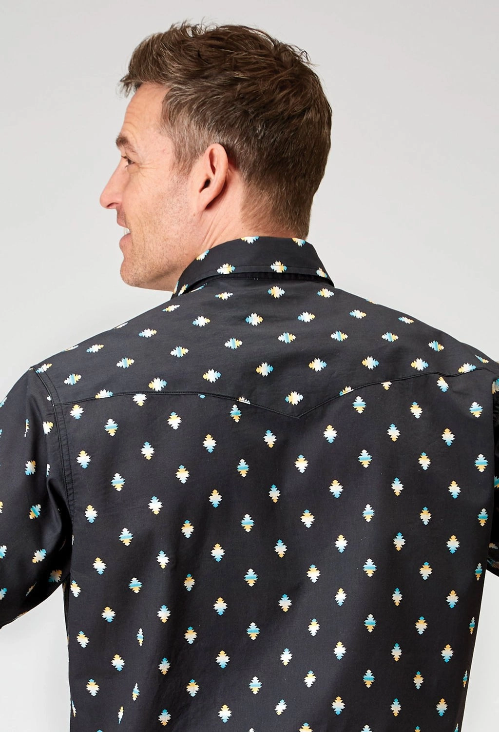 Vintage Style Roper Mens 1897 Ombre Aztec Black 100% Cotton S/S Shirt