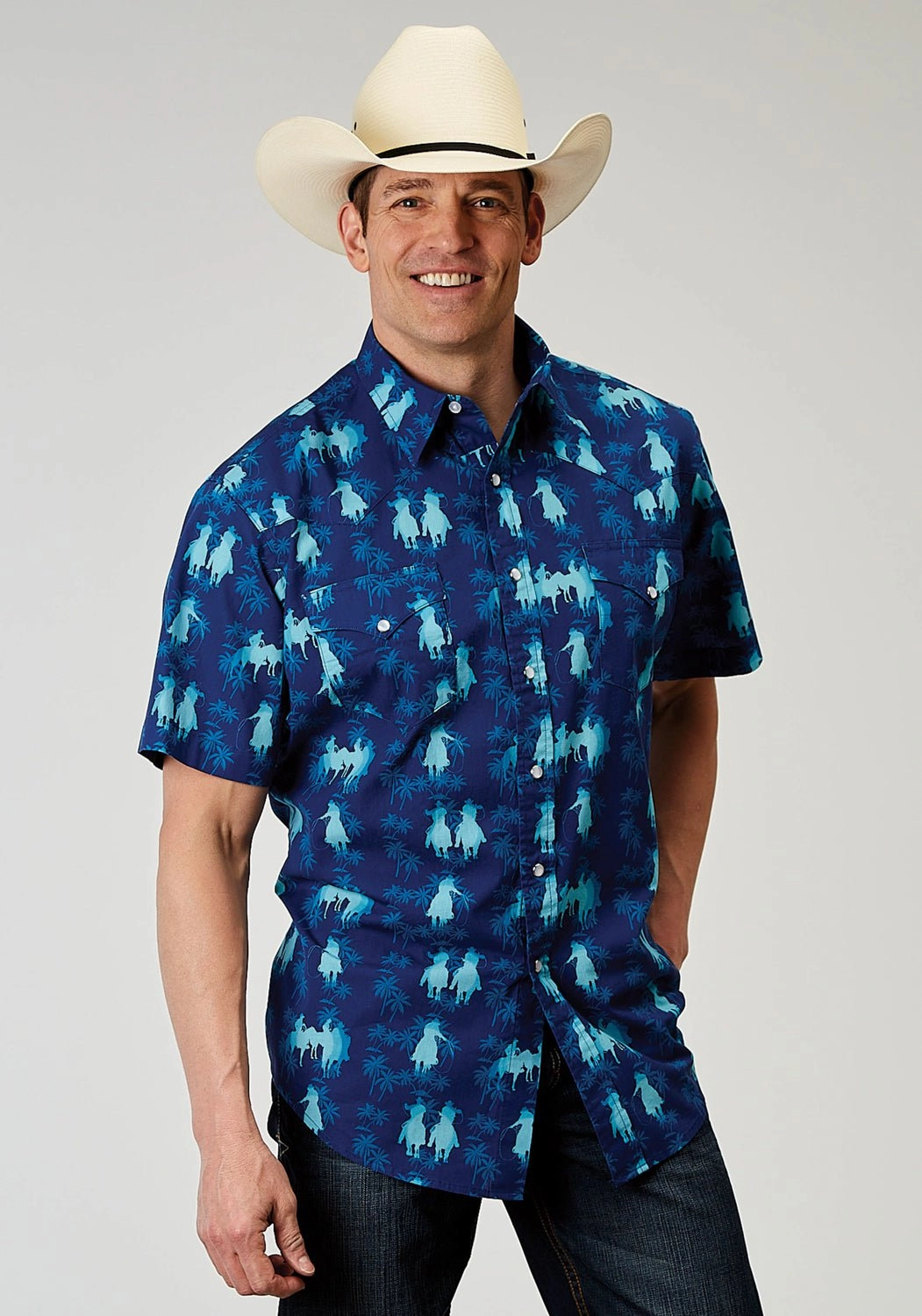 ethical fashion Roper Mens 1907 Hawaiian Ombre Blue 100% Cotton S/S Shirt