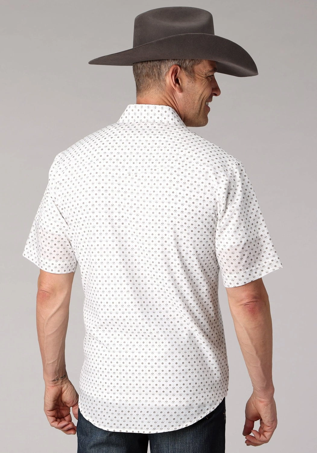 Clean Edge Trim Roper Mens 2065 Mini Floral White Cotton Blend S/S Shirt