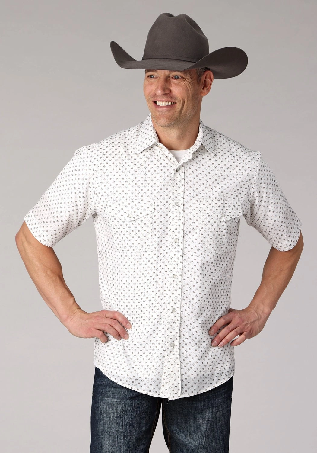 Casual Elegance Lightweight Material Roper Mens 2065 Mini Floral White Cotton Blend S/S Shirt