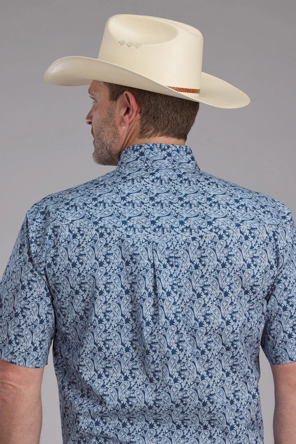 Roper Mens 2379 Prairie Paisley Blue 100% Cotton Btn S/S Shirt Casual Friday