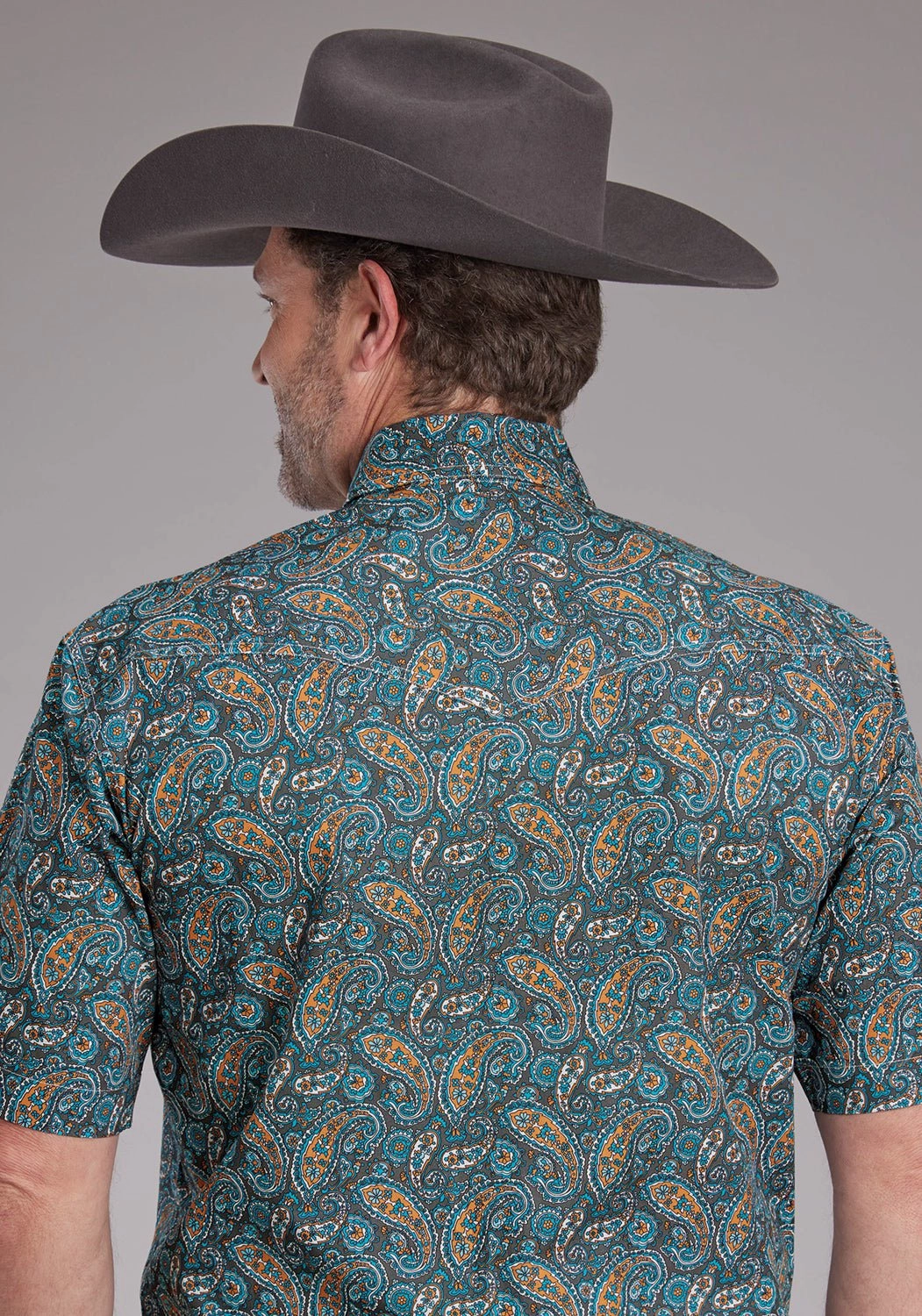 Stretchy Cloth Multi Layer Stitching Roper Mens 2382 Dusk Paisley Blue 100% Cotton S/S Shirt