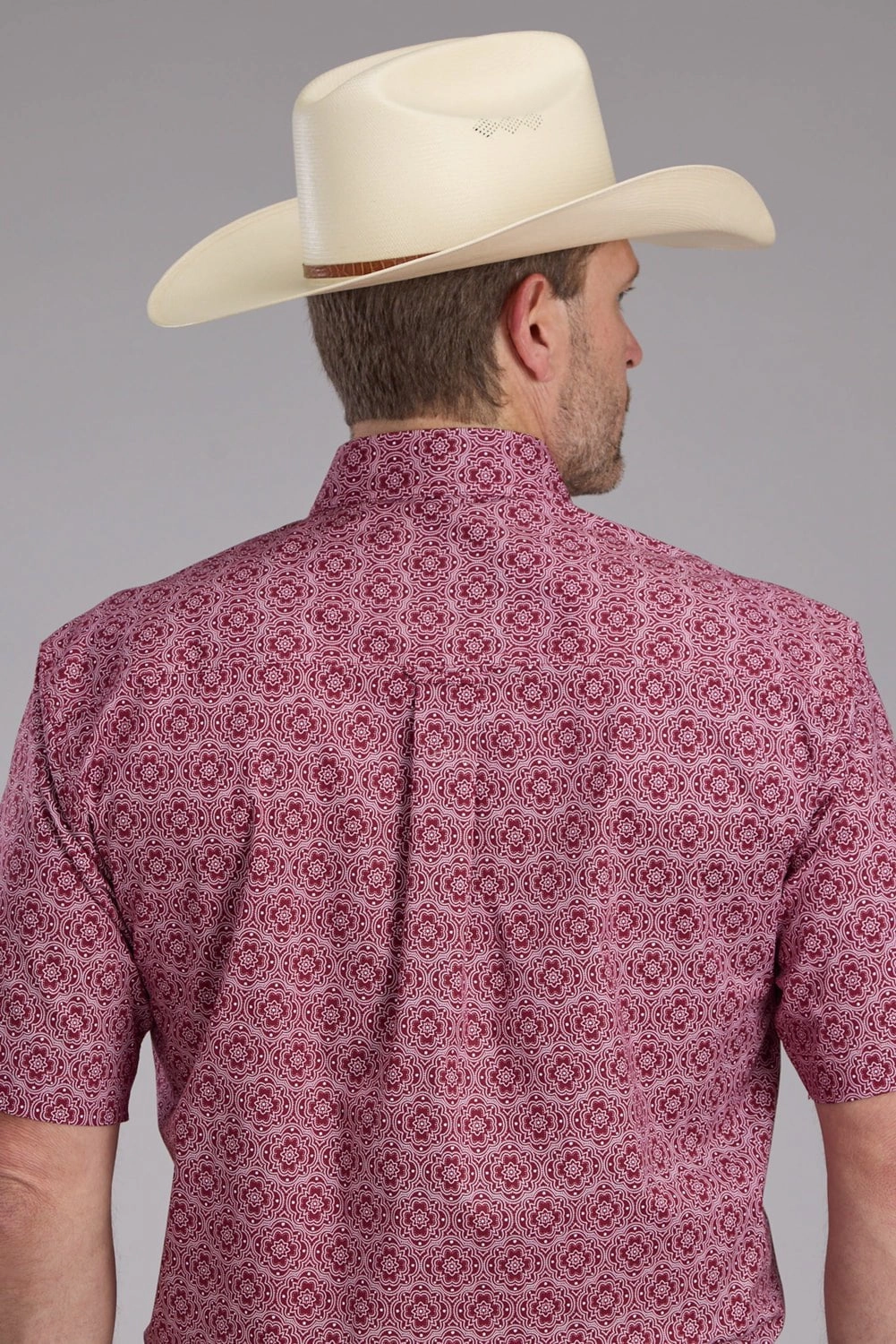 Two Tone Stitching Versatile Design Roper Mens 2386 Medallion Paisley Red Cotton Blend 1 Pkt S/S Shirt