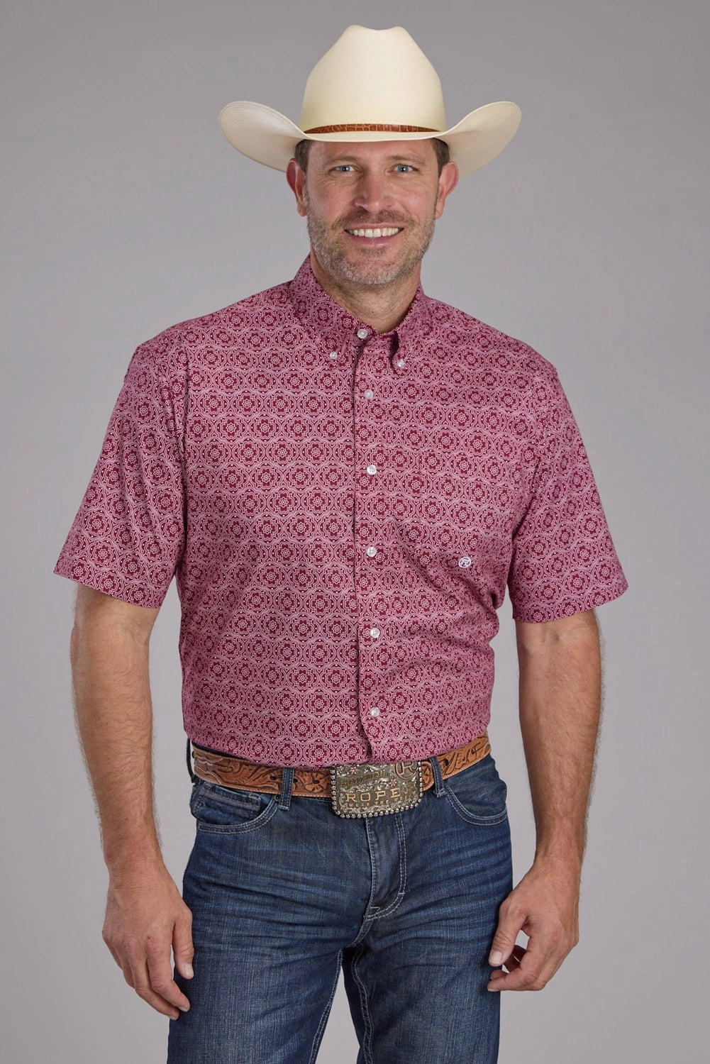 Unisex Option Roper Mens 2386 Medallion Paisley Red Cotton Blend 1 Pkt S/S Shirt