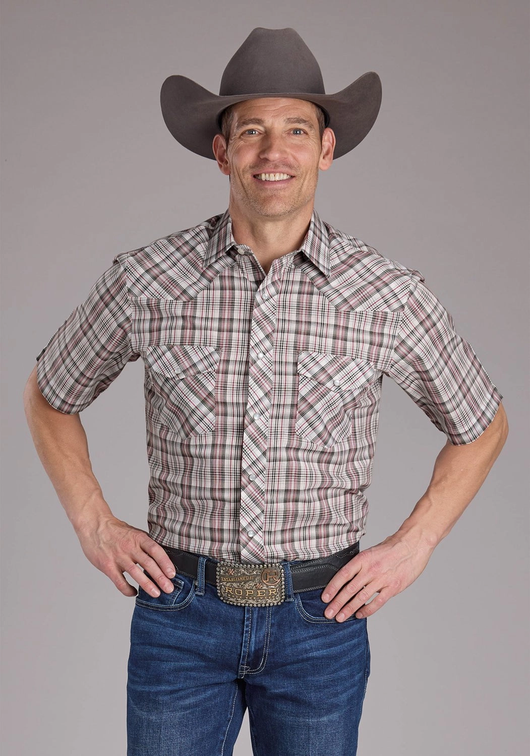 Roper Mens 2409 Plaid White/Grey Cotton Blend S/S Shirt Fashion staples