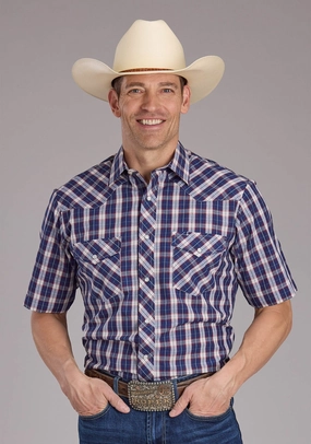 Limited Edition Roper Mens 2414 Multi Plaid Blue Cotton Blend S/S Shirt