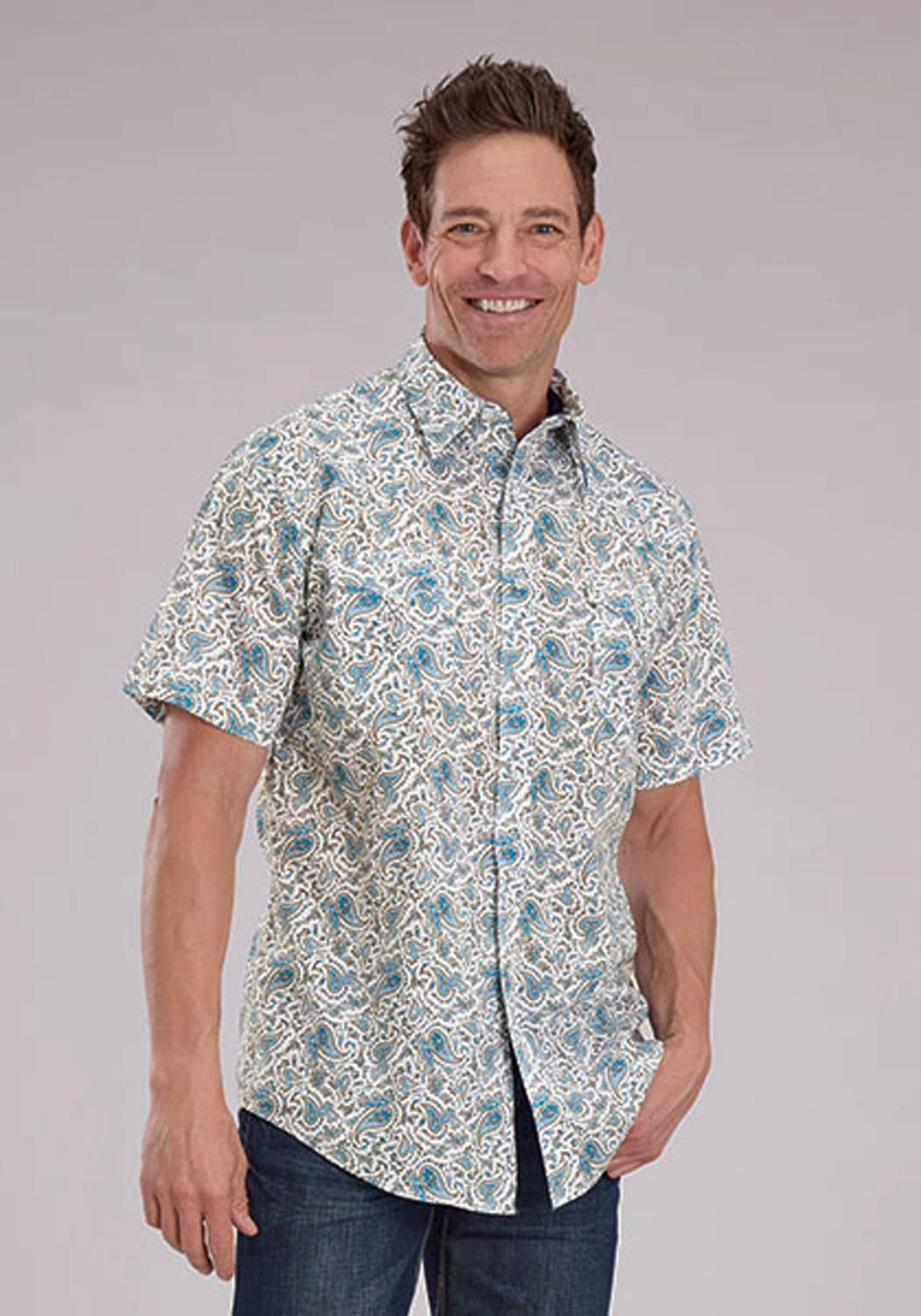 Sleeveless Cut Roper Mens 2463 Vintage Paisley Blue 100% Cotton S/S Shirt