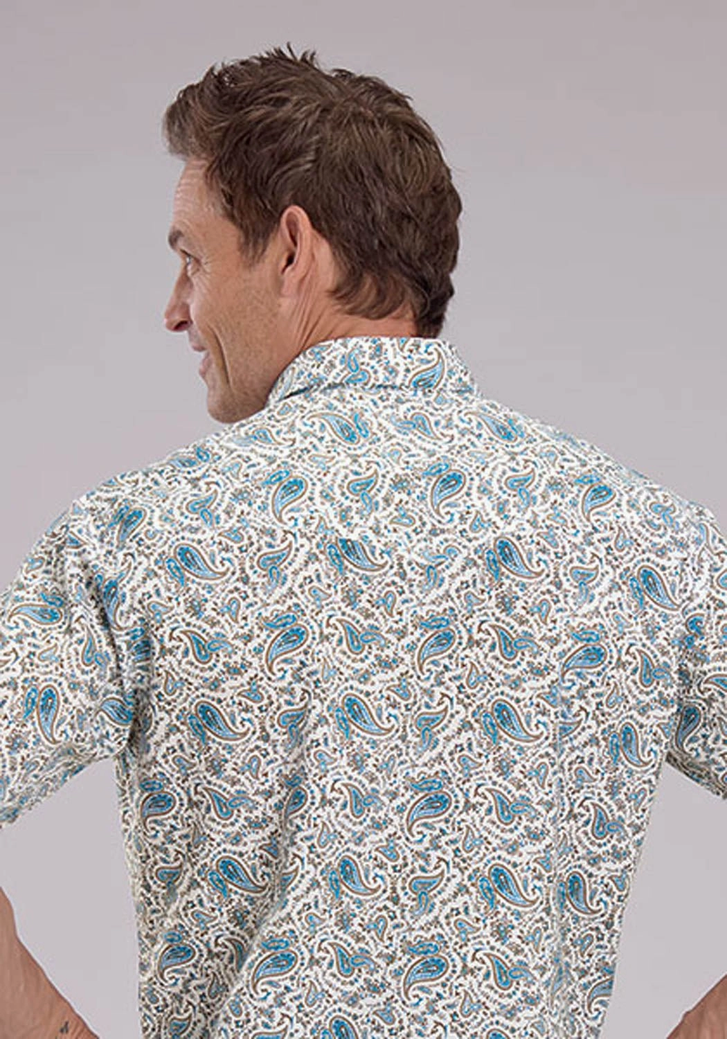 Wardrobe Must-Have Bold colors Roper Mens 2463 Vintage Paisley Blue 100% Cotton S/S Shirt
