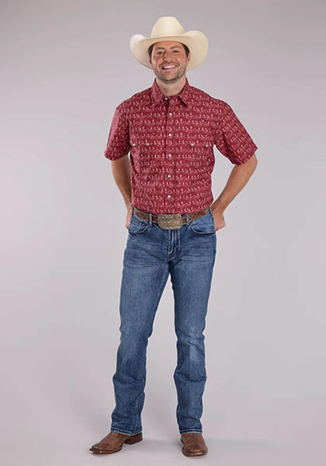 Roper Mens 2464 Desert Stripe Red 100% Cotton S/S Shirt No Slip Shoulder Grips natural fiber