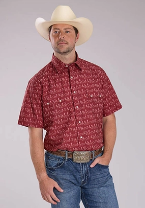 Must-Have Item Roper Mens 2464 Desert Stripe Red 100% Cotton S/S Shirt