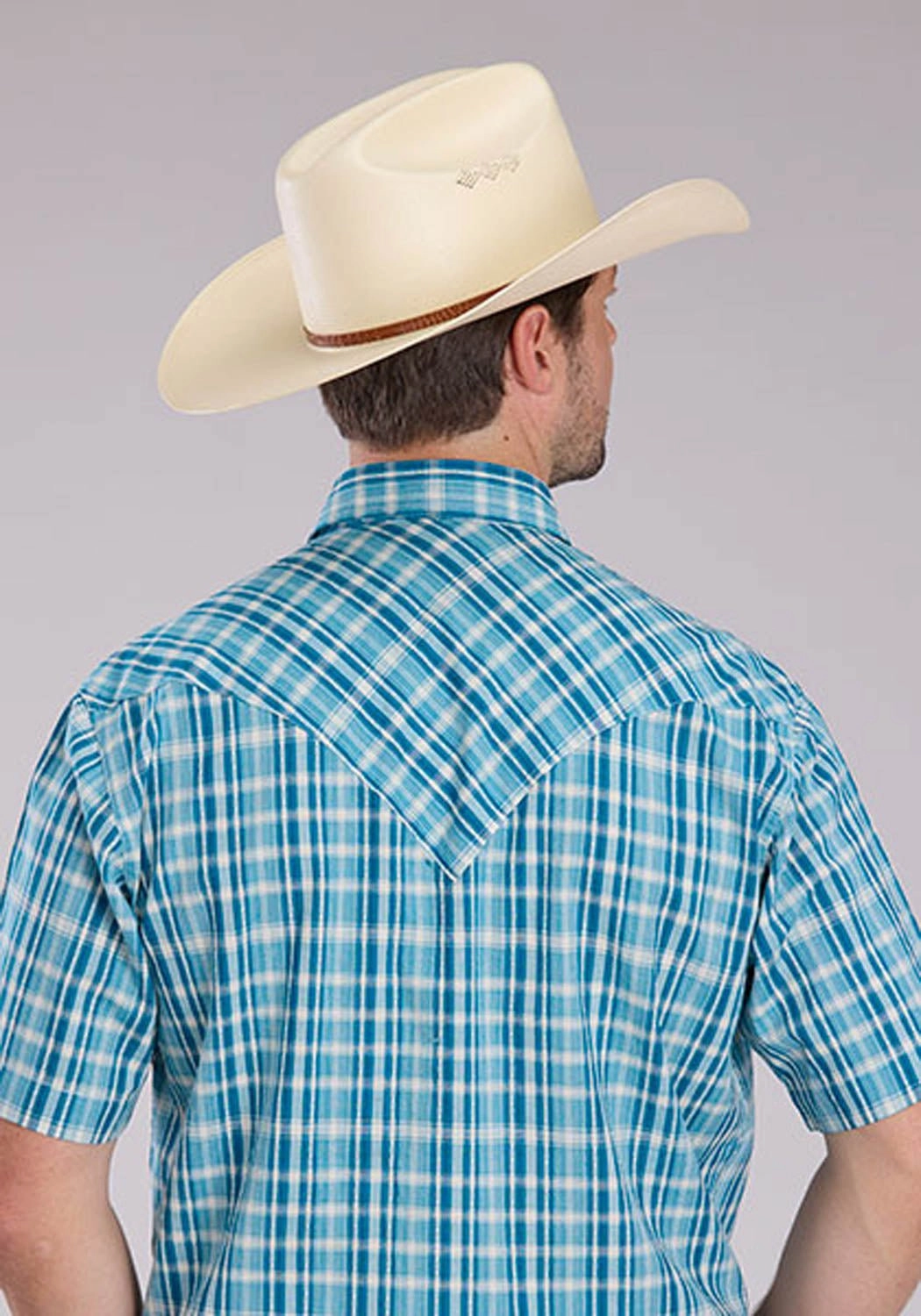 Roper Mens 2466 Ocean Dobby Blue 100% Cotton S/S Shirt Sleeveless Cut Black Tie Optional