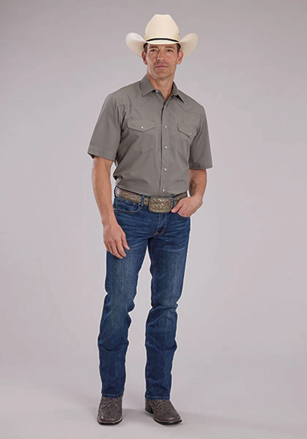 Eco-friendly Roper Mens 2475 Solid Broadcloth Light Smokey Grey Cotton Blend S/S Shirt