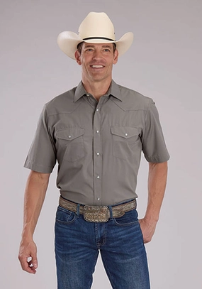 Roper Mens 2475 Solid Broadcloth Light Smokey Grey Cotton Blend S/S Shirt High-End Look