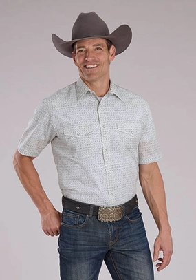 Roper Mens 2481 Floral Print Grey/White Cotton Blend S/S Shirt Anti Static Finish Networking Session