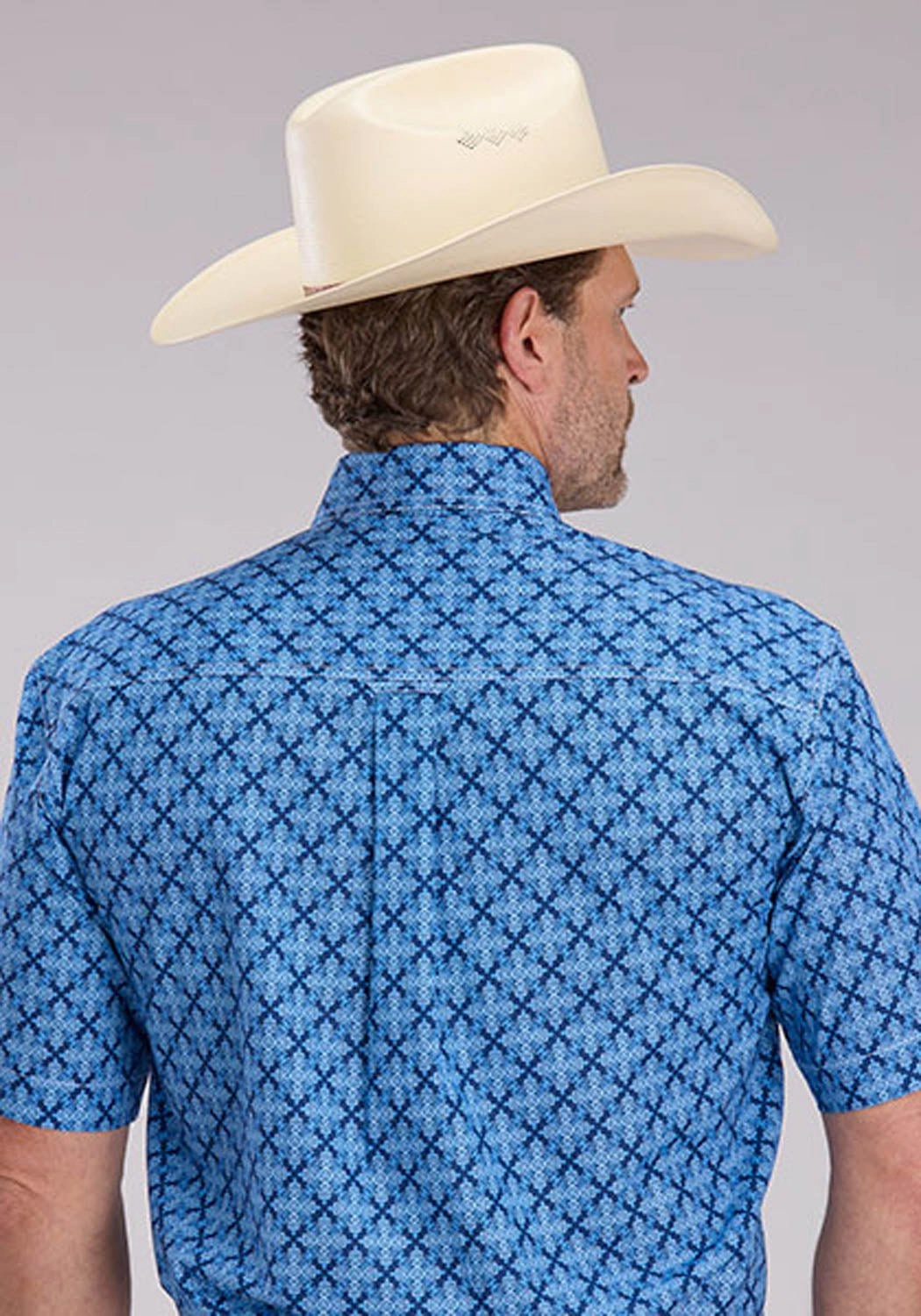 Roper Mens 2497 Ribbon Medallion Blue 100% Cotton 1 Pkt S/S Shirt All Purpose Weave Design