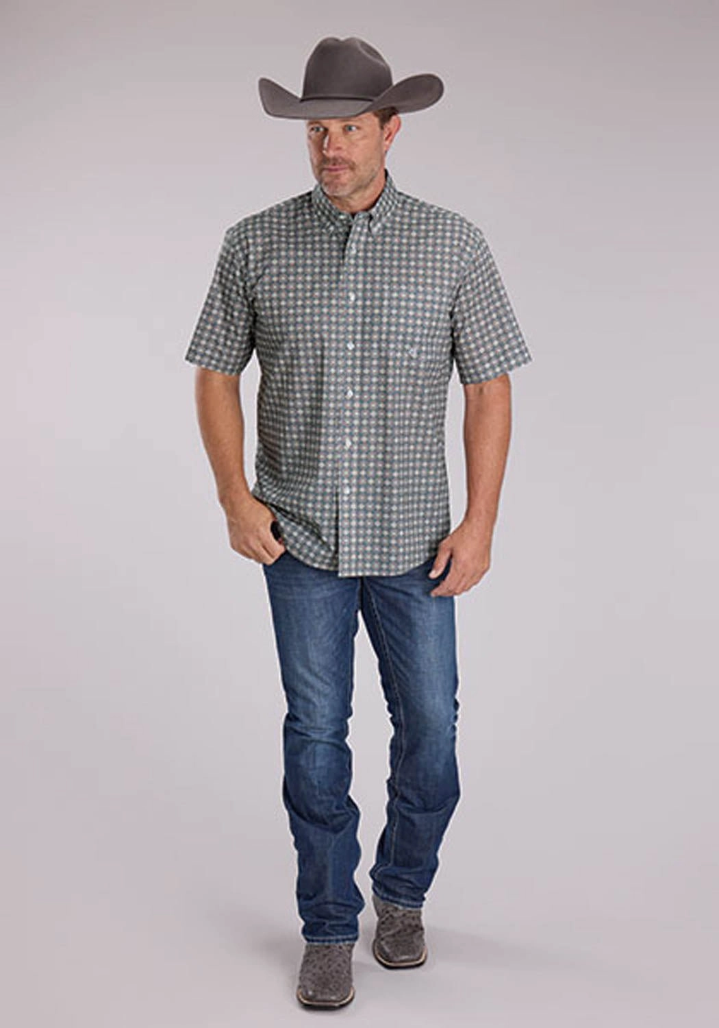 birthday party Roper Mens 2501 Medallion Foulard Grey 100% Cotton 1 Pkt S/S Shirt