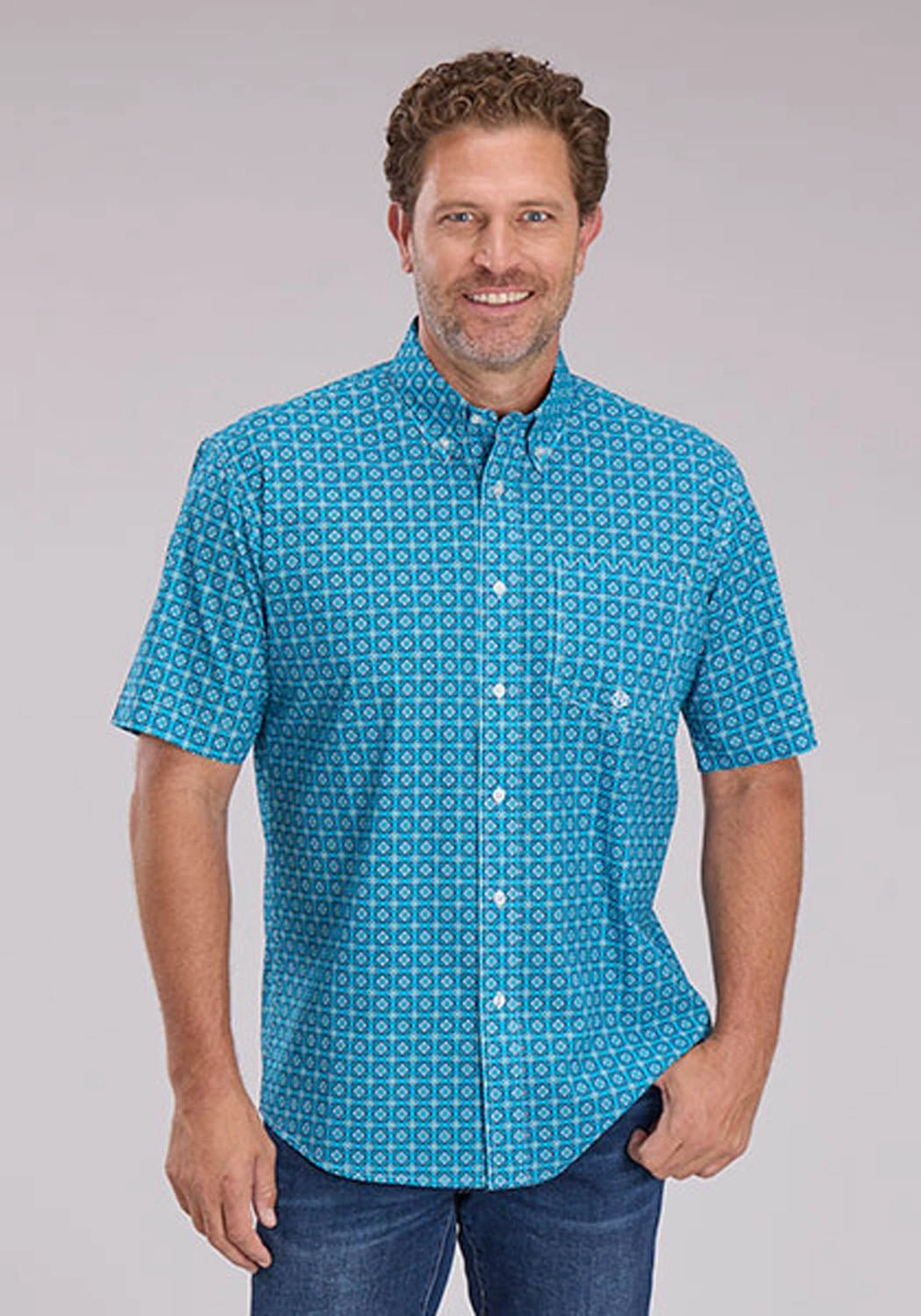 Roper Mens 2503 Bluebird Foulard Blue 100% Cotton 1 Pkt S/S Shirt Eco-friendly Everyday Essential