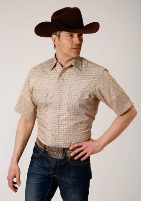 Roper Mens Beige/Rust Cotton Blend Vintage Floral S/S Shirt Coastal Vibes