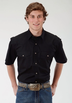 Roper Mens Black 100% Cotton S/S Shirt Non Iron Material Effortless Style
