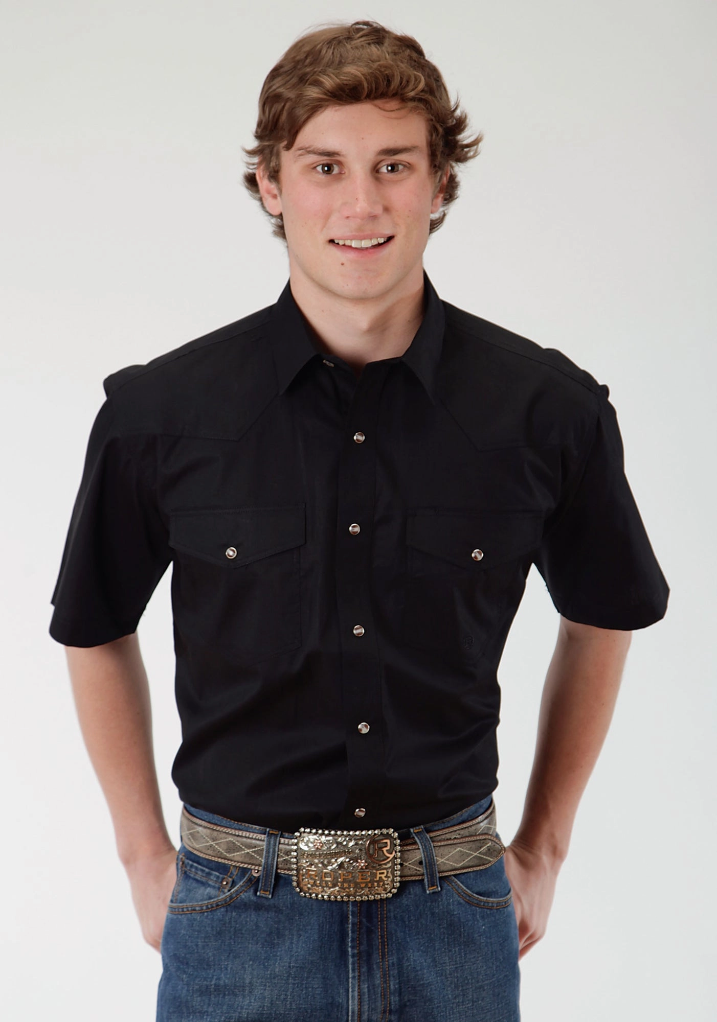 Roper Mens Black 100% Cotton S/S Shirt Odor Resistant Lightweight Feel